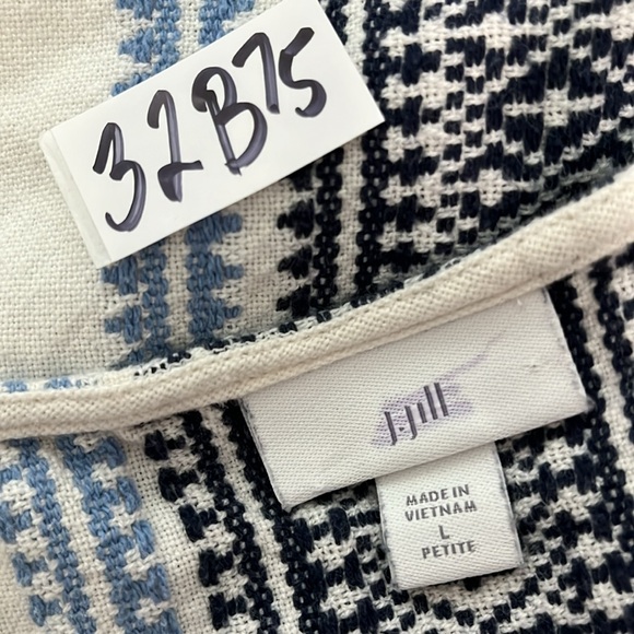 Boho J. Jill Midi Dress Large Petite White Blue Coastal Beach Woven Hippie - Picture 7 of 11